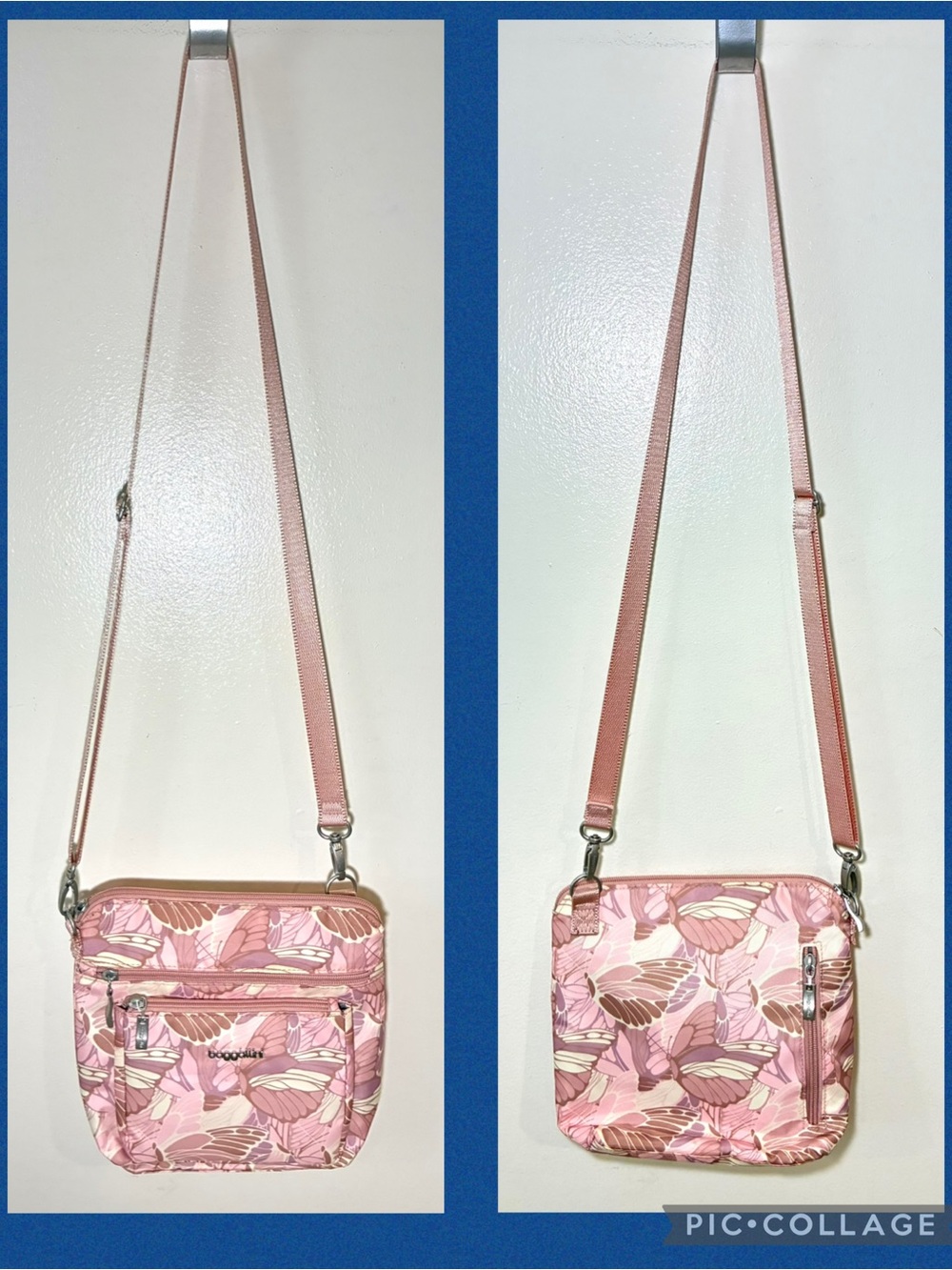Baggallini Modern Everywhere Pocket Crossbody Bag, Pink Butterfly